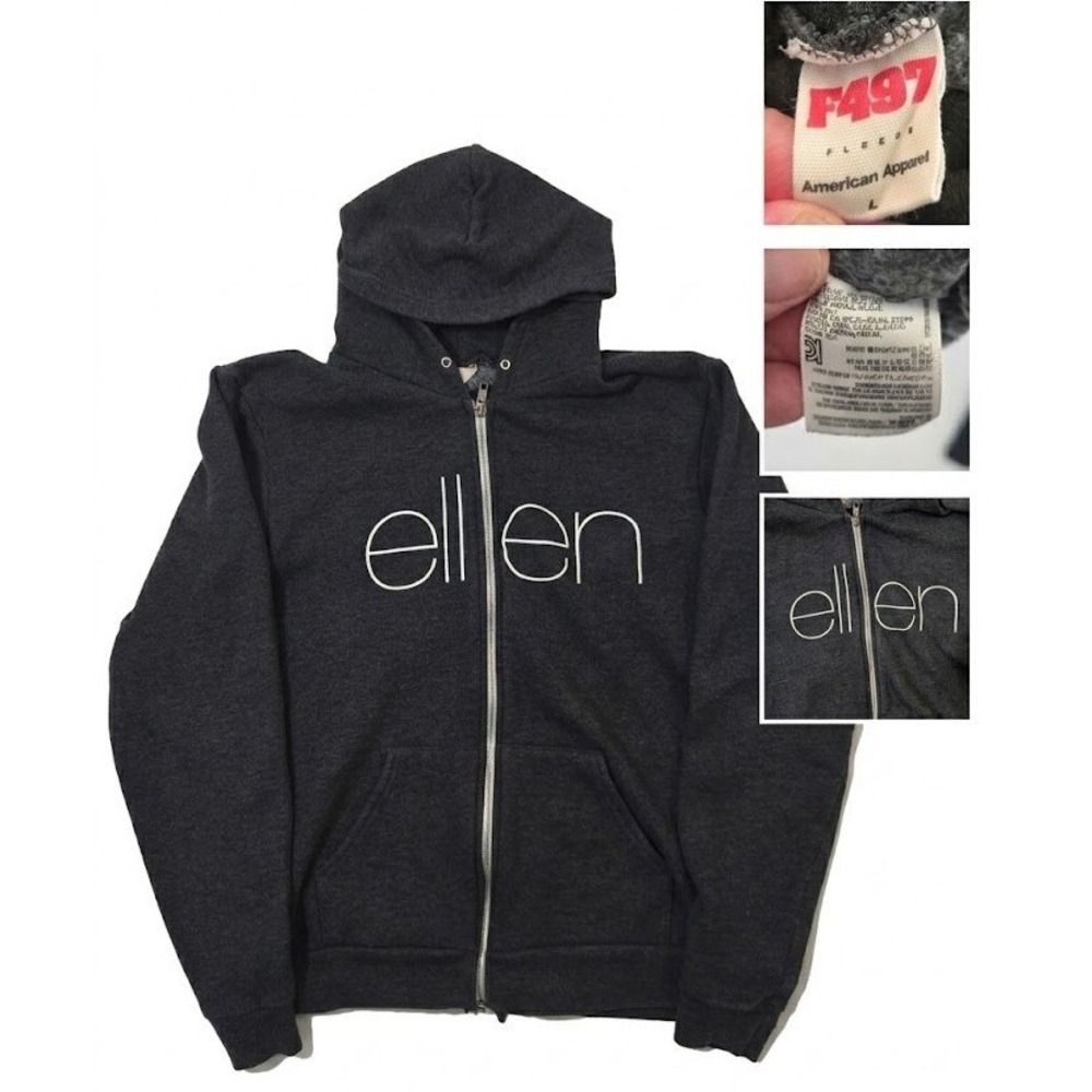 American Apparel Hoodie Mens M Charcoal Grey Ellen Zip Up Made in USA Streetwear